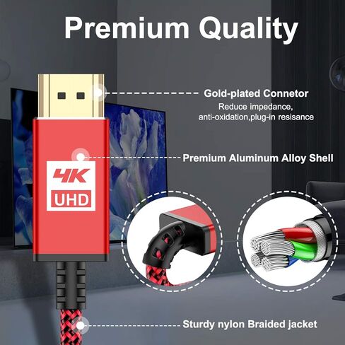 كابل HDMI sweguard بطول 10 أقدام [4K@60 هرتز، 1080P@144 هرتز]، كابل 4K HDMI 2.0 عالي السرعة 18 جيجابت في الثانية مجدول من النايلون المطلي بالذهب يدعم HDR، HDCP 2.2، 2160P، ثلاثي الأبعاد، ARC لتلفزيون Roku TV PS5 PS4 Xbox HDTV Blu-ray وشاشة - أسود in Kuwait