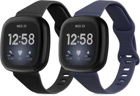 kwmobile Silicone Bands Compatible with Fitbit Versa 4 / Sense 2 / Versa 3 / Sense (Set of 2) - Size L 6.8-9.4 inches (17.2-23.8 cm) - Black/Dark Blue in Saudi Arabia