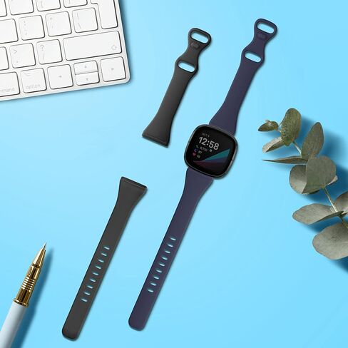 kwmobile Silicone Bands Compatible with Fitbit Versa 4 / Sense 2 / Versa 3 / Sense (Set of 2) - Size L 6.8-9.4 inches (17.2-23.8 cm) - Black/Dark Blue in Saudi Arabia