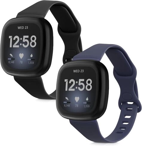 kwmobile Silicone Bands Compatible with Fitbit Versa 4 / Sense 2 / Versa 3 / Sense (Set of 2) - Size L 6.8-9.4 inches (17.2-23.8 cm) - Black/Dark Blue in Saudi Arabia
