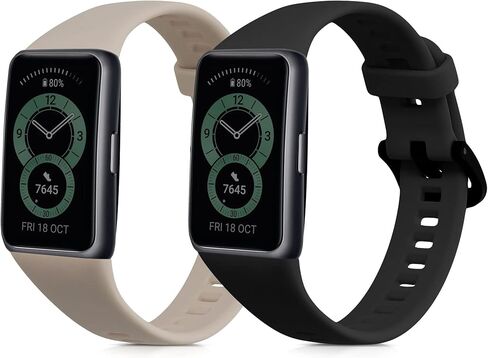 kwmobile Straps Compatible with Huawei Band 6 Straps - 2x Replacement Silicone Watch Bands - Black/Moss Green in Kuwait