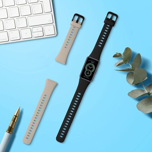 kwmobile Straps Compatible with Huawei Band 6 Straps - 2x Replacement Silicone Watch Bands - Black/Moss Green in Kuwait