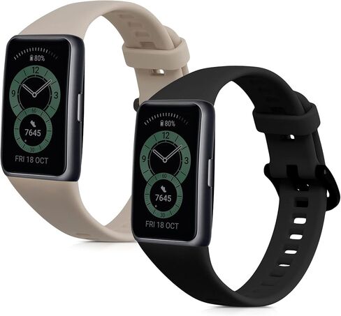 kwmobile Straps Compatible with Huawei Band 6 Straps - 2x Replacement Silicone Watch Bands - Black/Moss Green in Kuwait