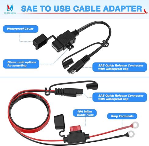 MICTUNING 5.5FT 10AWG مقبس الطاقة SAE منفذ الجدار الجانبي إلى SAE الحبل موصل سريع تمديد كابل تسخير، 12V-24V مع غطاء الغبار و 6 الصمامات للسيارات RV دراجة نارية لوحة للطاقة الشمسية SAE التوصيل in Kuwait