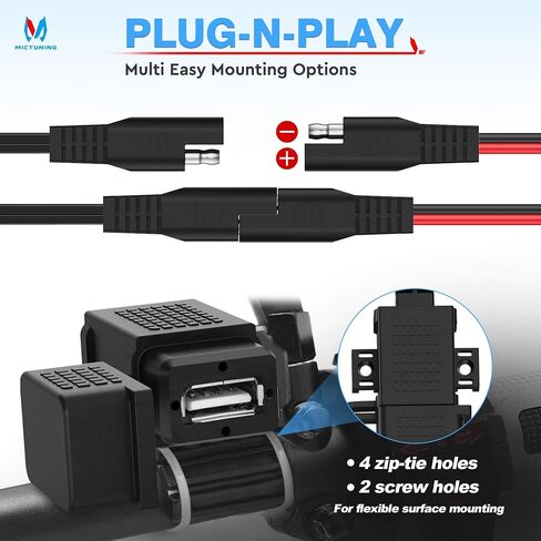 MICTUNING 5.5FT 10AWG مقبس الطاقة SAE منفذ الجدار الجانبي إلى SAE الحبل موصل سريع تمديد كابل تسخير، 12V-24V مع غطاء الغبار و 6 الصمامات للسيارات RV دراجة نارية لوحة للطاقة الشمسية SAE التوصيل in Kuwait