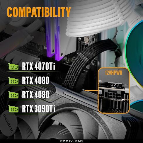 كابل EZDIY-FAB 16AWG PCI-e 5.0 12VHPWR PSU، كابل ذكر 600 وات 12+4 دبوس إلى 12+4 دبوس ذكر لـ RTX 3090Ti/4070Ti/4080/4090، 60 سم/23.62 بوصة - أسود وأحمر in Kuwait