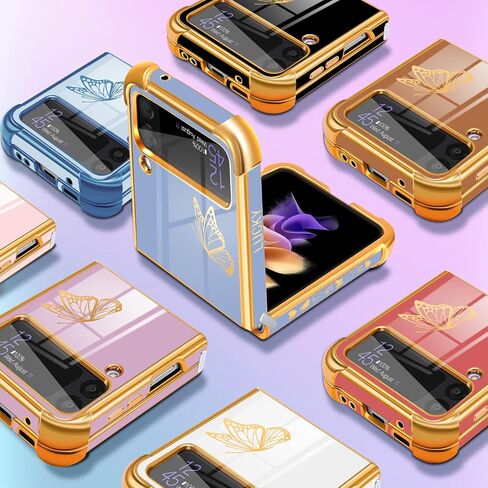 حافظة Goocrux لهاتف Samsung Galaxy Z Flip 4 على شكل فراشة للنساء والفتيات، حافظات هاتف جميلة للبنات، تصميم فراشات سوداء وذهبية لطيفة، غطاء عصري جمالي لهاتف Galaxy Z Flip 4 5G 6.7 بوصة in Kuwait