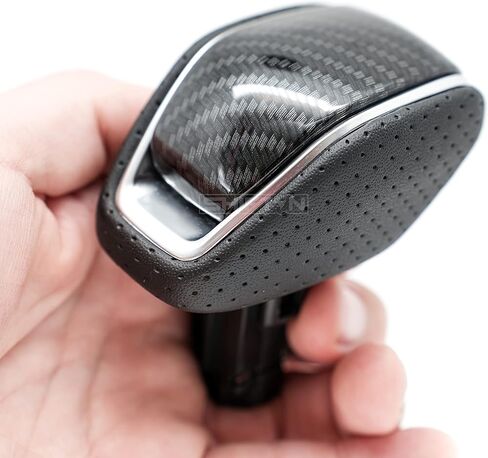 SHIFTIN الجلود الخشب تقليم ألياف الكربون والعتاد التحول المقبض عصا علبة التروس شيفتر رافعة لتويوتا هايلاندر Rav4 Venza 2019 2020 2022 (جلد أسود/نمط ألياف الكربون) in Kuwait