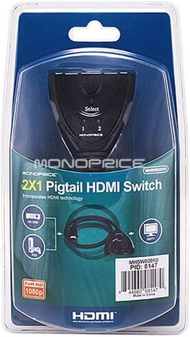 Monoprice Blackbird - 2x1 HDMI 1.4 Switch, Pigtail, HDCP 1.4, 1080p@60Hz, Black in Saudi Arabia
