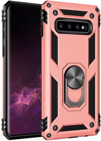 Military Grade Drop Impact for Samsung Galaxy S10 Plus Case 360 Metal Rotating Ring Kickstand Holder Built-in Magnetic Car Mount Armor Shockproof Cover for Samsung Galaxy S10+ Protection Case (Black) in Saudi Arabia