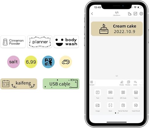 آلة صنع الملصقات DEEPIN، صانع ملصقات بلوتوث محمول مع شريط، طابعة ملصقات حرارية، قوالب متعددة للهاتف، طابعة ملصقات ملصقات صغيرة لتنظيم مكاتب الأعمال باللون الأسود in Kuwait