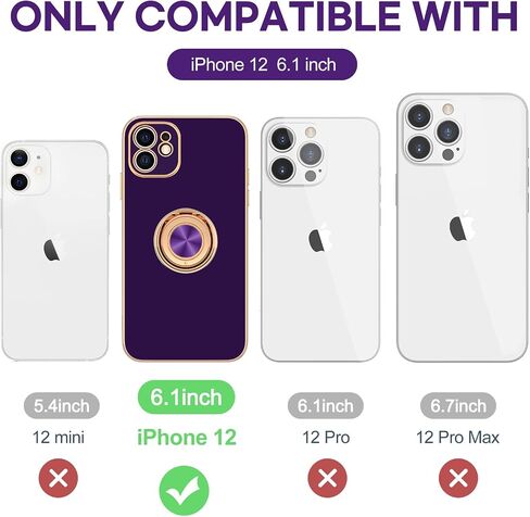 حافظة Hython لهاتف iPhone 12 مع حامل حلقي [حامل حلقي قابل للدوران 360 درجة ومسند مغناطيسي] [بطانة ناعمة من الألياف الدقيقة] غطاء حماية مضاد للصدمات بحافة ذهبية وردية للنساء، أبيض in Kuwait