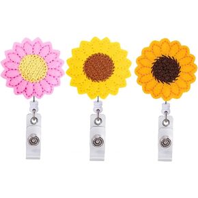 3 Pack Retractable Badge Holder, Sunflower Design ID Badge Reel with Alligator Clip for Name Card Keychain [24" Nylon Wire Cord]… in Kuwait