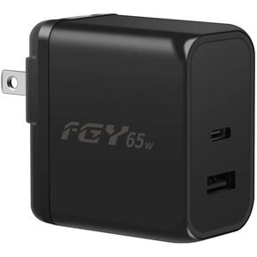 FGY USB C Wall Charger, 65W GaN II Fast Charger Dual Port Charging Block with Foldable Plug, Portable Laptop Charger for MacBook Air/MacBook Pro, Chromebook, iPhone14/13, Samsung Galaxy