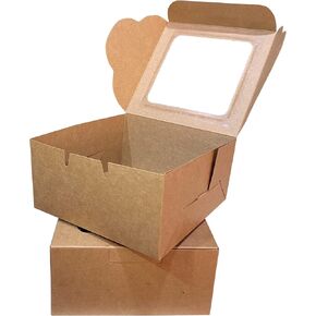 صناديق مخبز ورق كرافت - 25 علبة معجنات مع نافذة للبسكويت والفراولة المغطاة بالشوكولاتة والماكارون والكعك، عبوة الحلوى للاستعمال مرة واحدة، 6 × 6 × 3 بوصات in Kuwait