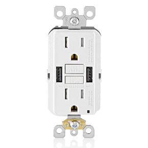 Leviton GUSB1-W 15A SmartlockPro GFCI Combination Type A USB In-Wall Charger Outlet، شاحن USB للهواتف الذكية والأجهزة اللوحية، أبيض in Kuwait