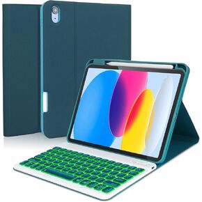 حافظة لوحة مفاتيح Eisuiyi لجهاز iPad الجيل العاشر 2022 مقاس 10.9 بوصة، لوحة مفاتيح لاسلكية قابلة للفصل بإضاءة خلفية 7 ألوان مع غطاء حماية مغناطيسي لجهاز iPad10، حامل أقلام مدمج، حماية كاملة، أسود in Kuwait