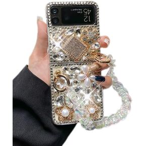 Luxury Bling Diamond Case for Galaxy Z Flip 4 5G (2022) - 3D Perfume Bottle, Gemstone Flower, Lanyard - Women & Girls
