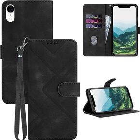 JHWVVTF for iPhone XR Wallet Case,Card Holder Leather Kick-Stand Flip Cases for iPhone XR,Wrist Strap,for iPhone XR Case Wallet,Magnetic Closure,Shockproof Protective Cover for iPhone XR (Black)