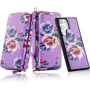 LITOU Compatible for Samsung Galaxy S24 Ultra Phone Case Wallet for Women Zipper,Detachable Magnetic,RFID Blocking Card Holder,Crossbody Strap Wristlet Case for Galaxy S24 Ultra.B1