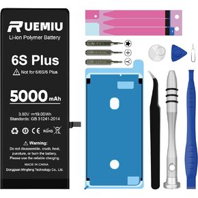 بطارية بديلة من RUEMIU لهاتف iPhone 6S Plus، 5000mah 2024 جديدة ذات سعة عالية مطورة لنماذج بطارية iPhone 6S Plus A1634 A1687 A1699 مع مجموعة أدوات إصلاح احترافية كاملة in Kuwait