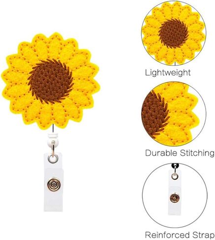 3 Pack Retractable Badge Holder, Sunflower Design ID Badge Reel with Alligator Clip for Name Card Keychain [24" Nylon Wire Cord]… in Kuwait