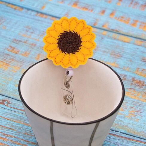 3 Pack Retractable Badge Holder, Sunflower Design ID Badge Reel with Alligator Clip for Name Card Keychain [24" Nylon Wire Cord]… in Kuwait