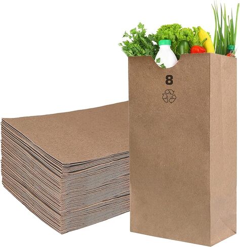 Brown Kraft Paper Bag (8 lb) Small - Paper Lunch Bags, Small Snacks, Gift Bags, Grocery, Merchandise, Party Bags (6 1/8 x 4 1/8 x 12 7/16 in.) (8 Pound Capacity) by EcoQuality (100) in Saudi Arabia