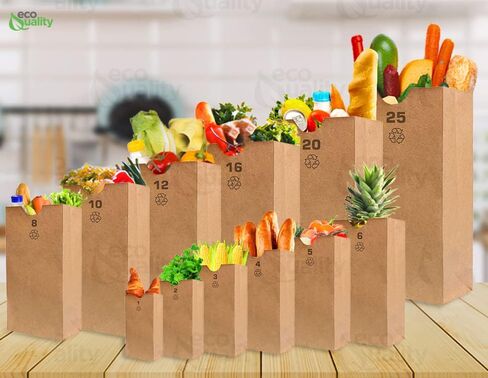 Brown Kraft Paper Bag (8 lb) Small - Paper Lunch Bags, Small Snacks, Gift Bags, Grocery, Merchandise, Party Bags (6 1/8 x 4 1/8 x 12 7/16 in.) (8 Pound Capacity) by EcoQuality (100) in Saudi Arabia