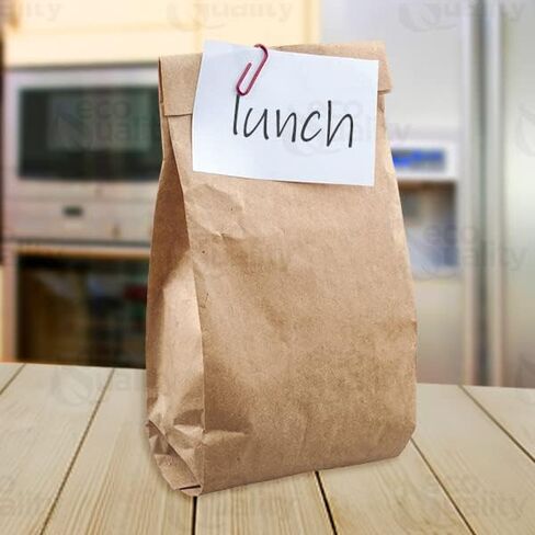 Brown Kraft Paper Bag (8 lb) Small - Paper Lunch Bags, Small Snacks, Gift Bags, Grocery, Merchandise, Party Bags (6 1/8 x 4 1/8 x 12 7/16 in.) (8 Pound Capacity) by EcoQuality (100) in Saudi Arabia