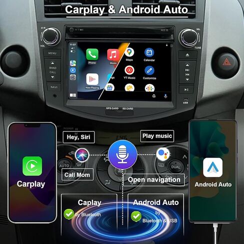 راديو السيارة NVGOTEV لسيارة Toyota RAV4 2006 2007 2008 2009 2010 2011 2012 7 بوصة IPS تطبيق CarPlay Android Auto Stereo DVD Player GPS Navi مع بلوتوث SWC 4G/WiFi FM/AM RDS (وحدة المعالجة المركزية ثماني النواة، ذاكرة الوصول العشوائي 4 جيجابايت + ذاكرة الو in Kuwait
