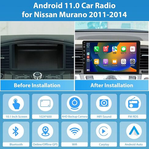 for Nissan Murano 2011-2014 Android Car Stereo Support Wireless Carplay Android Auto 2+32G with 9" Touchscreen GPS Navigation Bluetooth USB WiFi FM/RDS Radio Receiver AHD Backup Camera + External Mic in Saudi Arabia