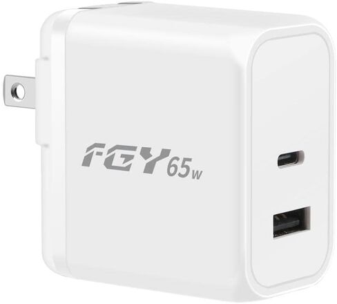 شاحن حائط FGY USB C، شاحن سريع 65 وات GaN II مزود بمنفذ مزدوج مع قابس قابل للطي، شاحن كمبيوتر محمول محمول لأجهزة MacBook Air/MacBook Pro وChromebook وiPhone14/13 وSamsung Galaxy in Kuwait