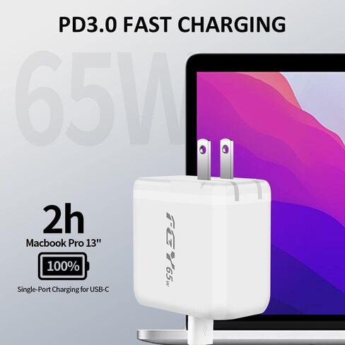 شاحن حائط FGY USB C، شاحن سريع 65 وات GaN II مزود بمنفذ مزدوج مع قابس قابل للطي، شاحن كمبيوتر محمول محمول لأجهزة MacBook Air/MacBook Pro وChromebook وiPhone14/13 وSamsung Galaxy in Kuwait