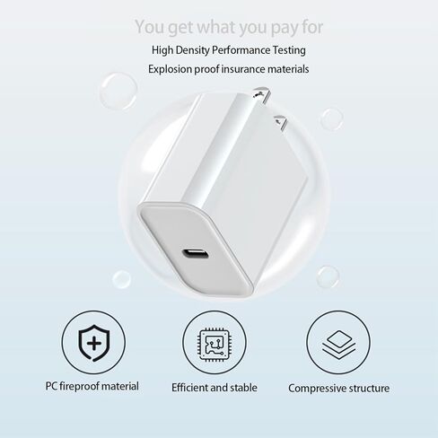 USB-C Fast Charger Cube 20W for iPhone iPad iWatch Charging Block, LPPDWXR PD 20 Watts Power Adapter Plug,White 1Pack in Kuwait