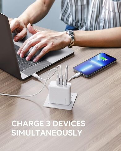 VOLTME 100W GaN III USB C Wall Charger (Foldable Plug), 3-Port PD 3.0 PPS Fast Charge USB-C Charger for Chromebook Laptop, MacBook Pro/Air, Pixelbook, ThinkPad, Dell XPS, iPad, iPhone 14 13, Samsung in Kuwait