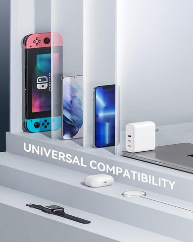 VOLTME 100W GaN III USB C Wall Charger (Foldable Plug), 3-Port PD 3.0 PPS Fast Charge USB-C Charger for Chromebook Laptop, MacBook Pro/Air, Pixelbook, ThinkPad, Dell XPS, iPad, iPhone 14 13, Samsung in Kuwait