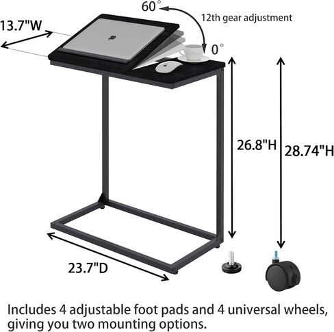 Couch Desk with Lockable Wheels, Slide Sofa Desk with Tiltable Drawing Board, Over Couch Arm Side Table Desk for Eating and Laptops, Portable Ergonomic Laptop Stand for Home Office Work, Black in Saudi Arabia