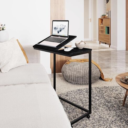 Couch Desk with Lockable Wheels, Slide Sofa Desk with Tiltable Drawing Board, Over Couch Arm Side Table Desk for Eating and Laptops, Portable Ergonomic Laptop Stand for Home Office Work, Black in Saudi Arabia
