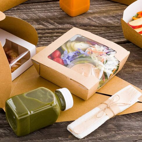 صناديق كعكة Ingenero مقاس 7.8 بوصة بمقابض من Restaurantware، 100 صندوق غداء بمقبض مدمج - بطانة مقاومة للدهون، للحلويات أو الوجبات، صناديق ورق كرافت، سهلة الحمل، قابلة لإعادة التدوير in Kuwait