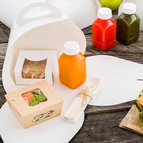 صناديق كعكة Ingenero مقاس 7.8 بوصة بمقابض من Restaurantware، 100 صندوق غداء بمقبض مدمج - بطانة مقاومة للدهون، للحلويات أو الوجبات، صناديق ورق كرافت، سهلة الحمل، قابلة لإعادة التدوير in Kuwait