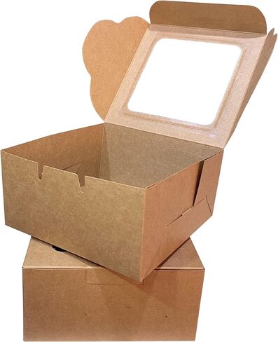 صناديق مخبز ورق كرافت - 25 علبة معجنات مع نافذة للبسكويت والفراولة المغطاة بالشوكولاتة والماكارون والكعك، عبوة الحلوى للاستعمال مرة واحدة، 6 × 6 × 3 بوصات in Kuwait