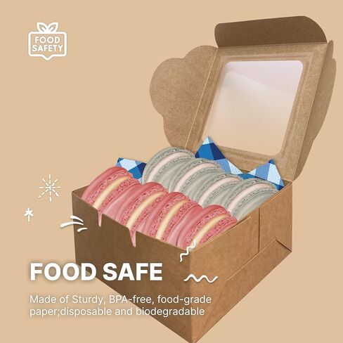 صناديق مخبز ورق كرافت - 25 علبة معجنات مع نافذة للبسكويت والفراولة المغطاة بالشوكولاتة والماكارون والكعك، عبوة الحلوى للاستعمال مرة واحدة، 6 × 6 × 3 بوصات in Kuwait