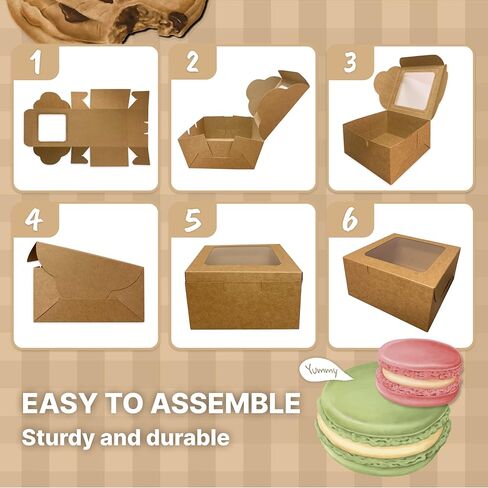 صناديق مخبز ورق كرافت - 25 علبة معجنات مع نافذة للبسكويت والفراولة المغطاة بالشوكولاتة والماكارون والكعك، عبوة الحلوى للاستعمال مرة واحدة، 6 × 6 × 3 بوصات in Kuwait