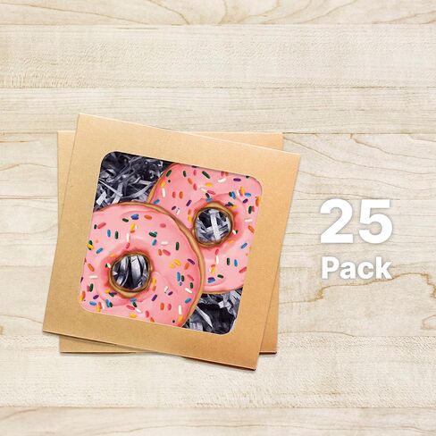 صناديق مخبز ورق كرافت - 25 علبة معجنات مع نافذة للبسكويت والفراولة المغطاة بالشوكولاتة والماكارون والكعك، عبوة الحلوى للاستعمال مرة واحدة، 6 × 6 × 3 بوصات in Kuwait