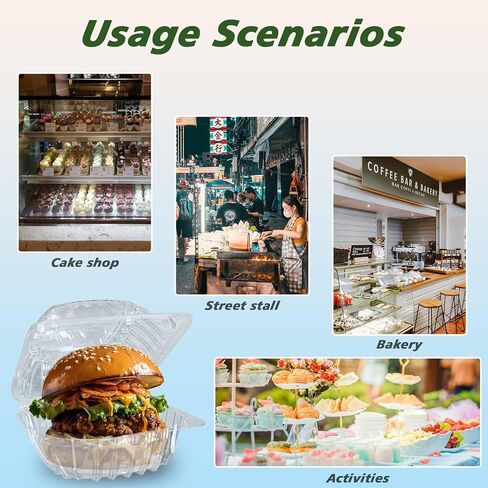 100 قطعة من حاويات إخراج البلاستيك الشفاف من SEUNGCH، حاويات بلاستيكية للاستعمال مرة واحدة مع أغطية شفافة، حاويات شرائح الكيك، صينية إخراج صدفية بلاستيكية للاستعمال مرة واحدة للسلطات والكعك والحلويات in Kuwait