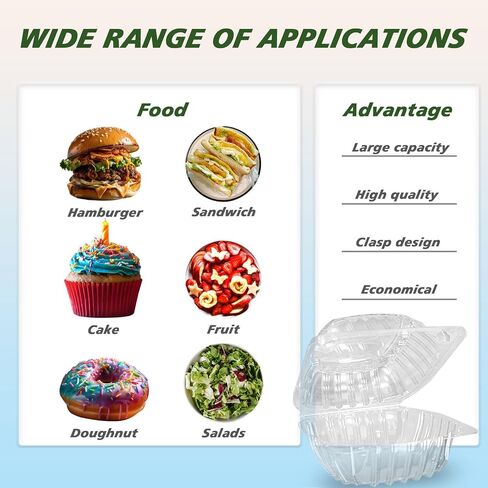 100 قطعة من حاويات إخراج البلاستيك الشفاف من SEUNGCH، حاويات بلاستيكية للاستعمال مرة واحدة مع أغطية شفافة، حاويات شرائح الكيك، صينية إخراج صدفية بلاستيكية للاستعمال مرة واحدة للسلطات والكعك والحلويات in Kuwait