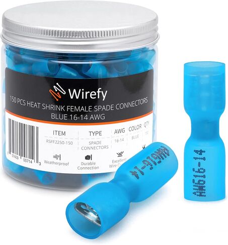 Wirefy Wire Spade Connectors - Female Wire Connectors Kit - Quick Disconnect Wire Connectors - Electrical Spade Terminals - Blue 16-14 Gauge - 150 PCS in Kuwait