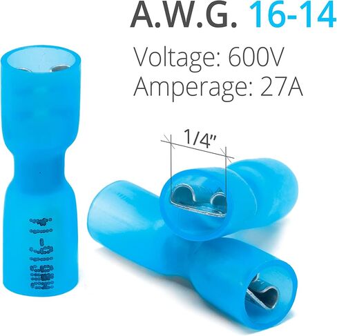 Wirefy Wire Spade Connectors - Female Wire Connectors Kit - Quick Disconnect Wire Connectors - Electrical Spade Terminals - Blue 16-14 Gauge - 150 PCS in Kuwait