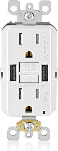 Leviton GUSB1-W 15A SmartlockPro GFCI Combination Type A USB In-Wall Charger Outlet، شاحن USB للهواتف الذكية والأجهزة اللوحية، أبيض in Kuwait